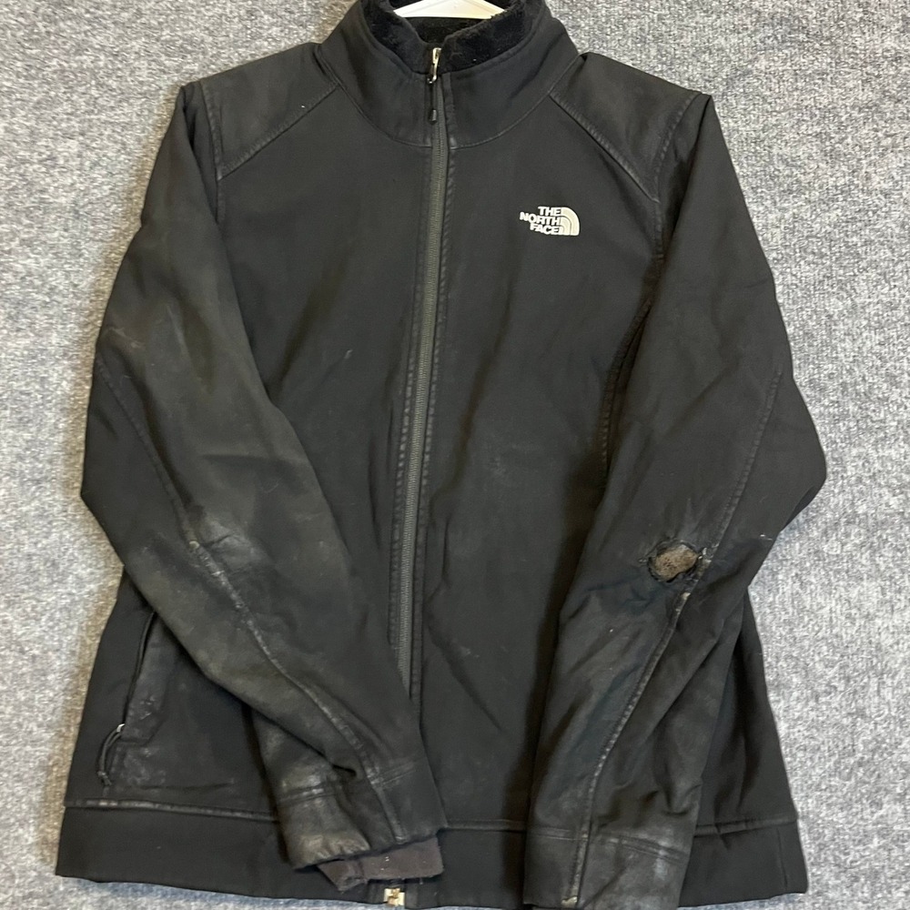 The North Face Jacket Womens Size M Black Softshell Fleece Lined Full Zip Flawed